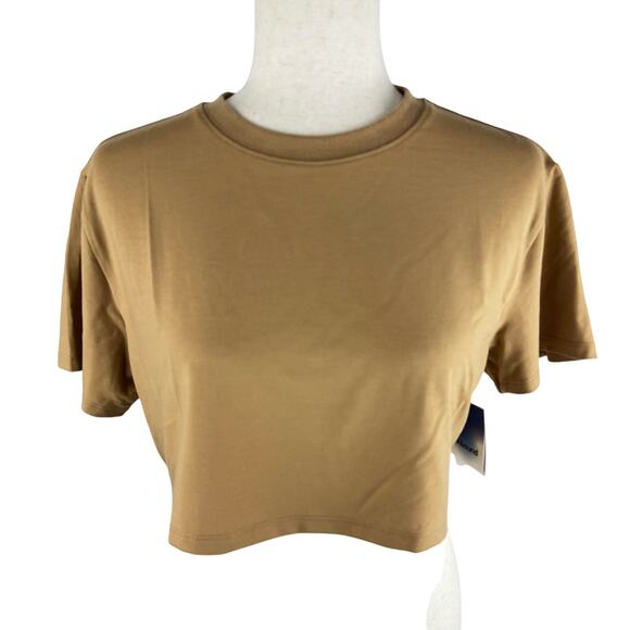 ABOUND CROPPED SHORT SLEEVE HIGH NECK TEE IN TAN CARTOUCHE NWT WOMEN'S SIZE‎ XS - Picture 1 of 9